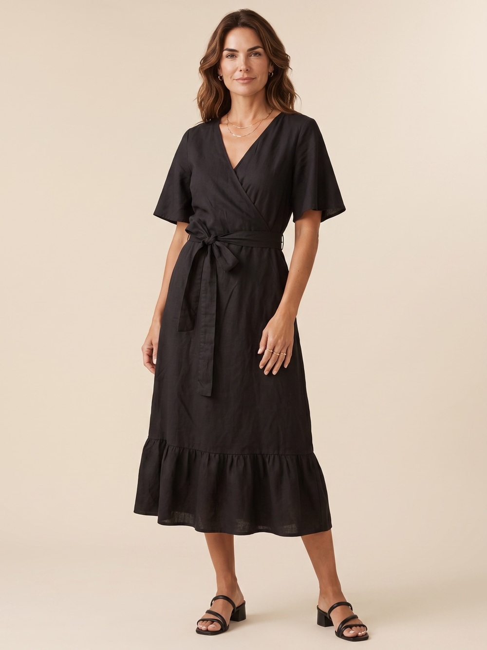 Vetta Capsule Black Midi Wrap Dress Size M Reversible Minimalist Neutral Casual